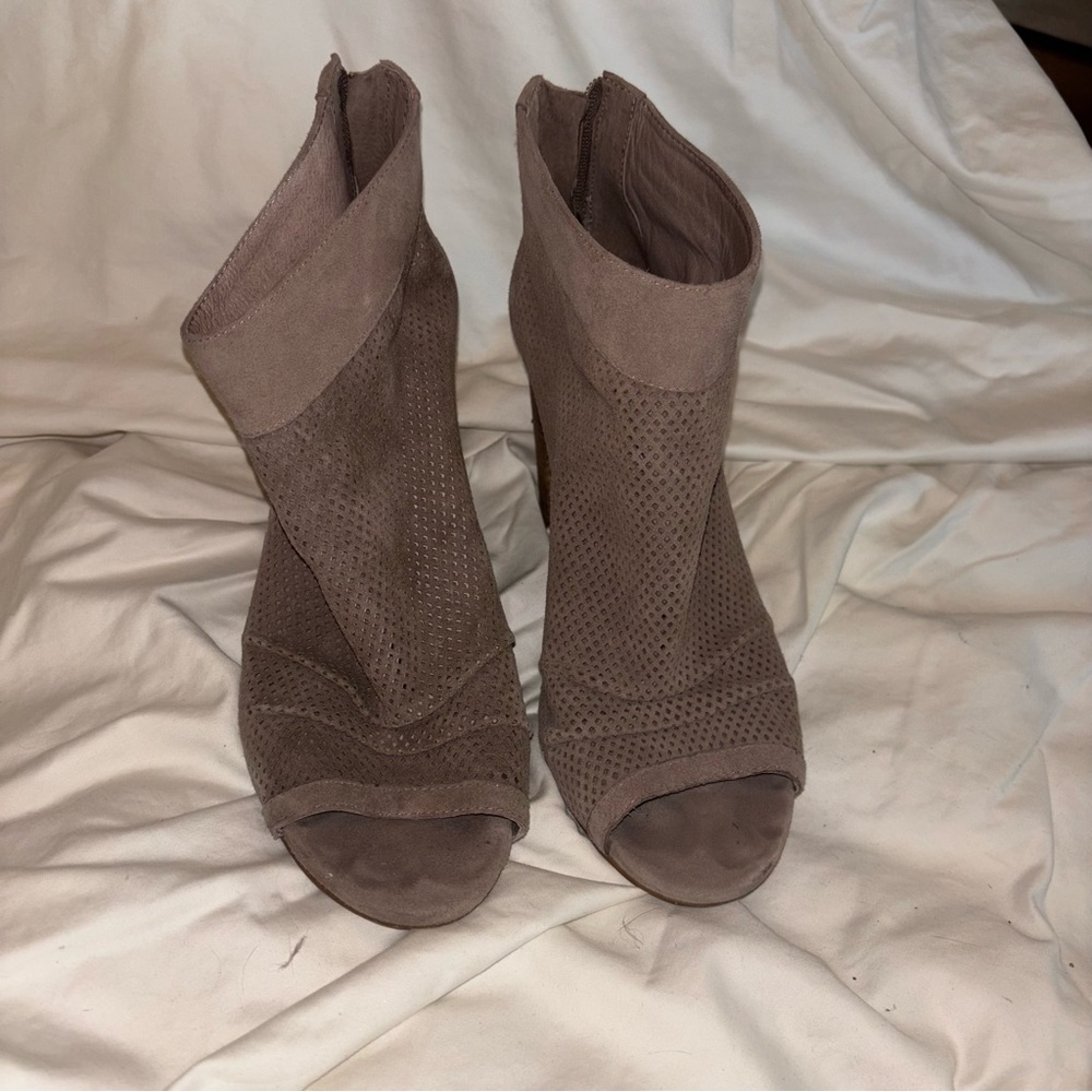 Vince Camuto Taupe Peep-Toe Heeled Boots